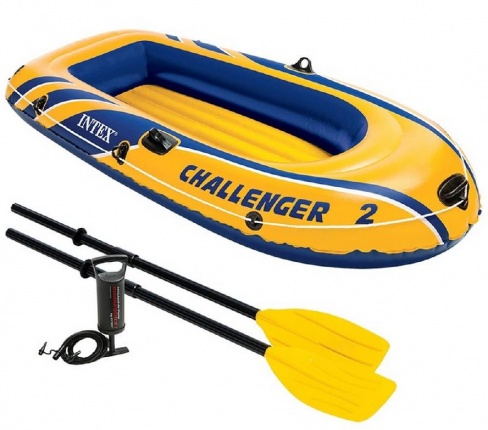 Лодка Challenger 2 Set (170кг) 3 камеры, пласт.весла, насос, 236*114*41см Intex 68367