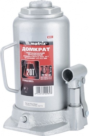 Домкрат гидравлический бутылочный MATRIX 20т. h подъема 242-452мм. 50731